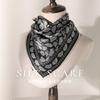 100% Mulberry Silk Small Square Scarf Women's Summer Thin Silk Scarf Black and White Printing Versatile Sunscreen Shawl Light Luxury High