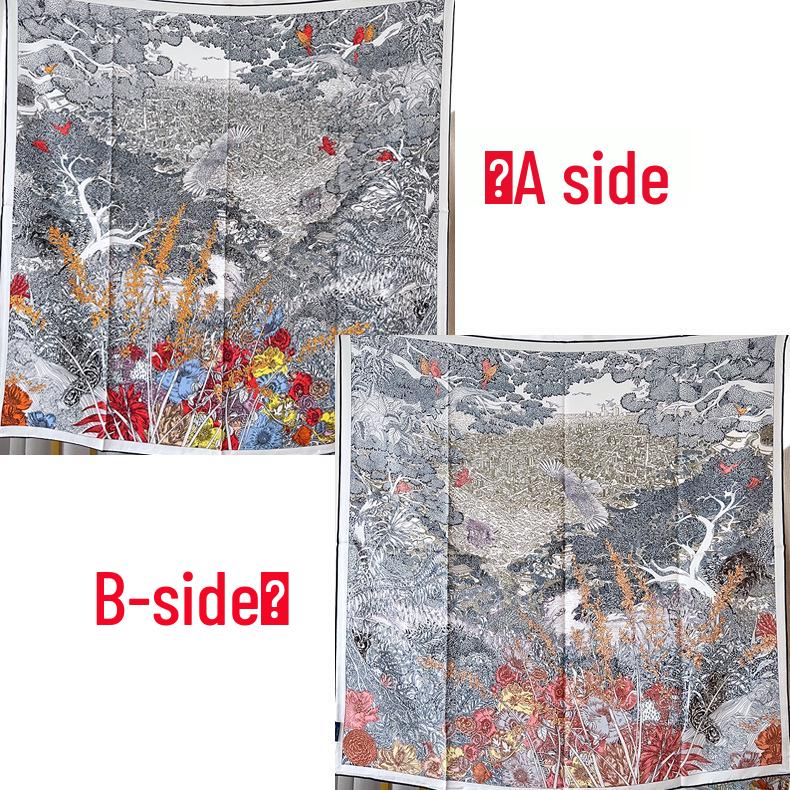 Elegant Thickened Mulberry Silk Twill Scarf/Shawl - Dual-Color Print for Women