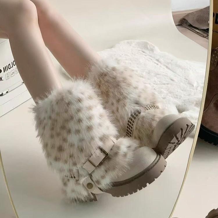 Retro thick-soled velvet warm leopard print snow boots women's 2025 new autumn and winter thickened non-slip and heightened big-headed cotton boots