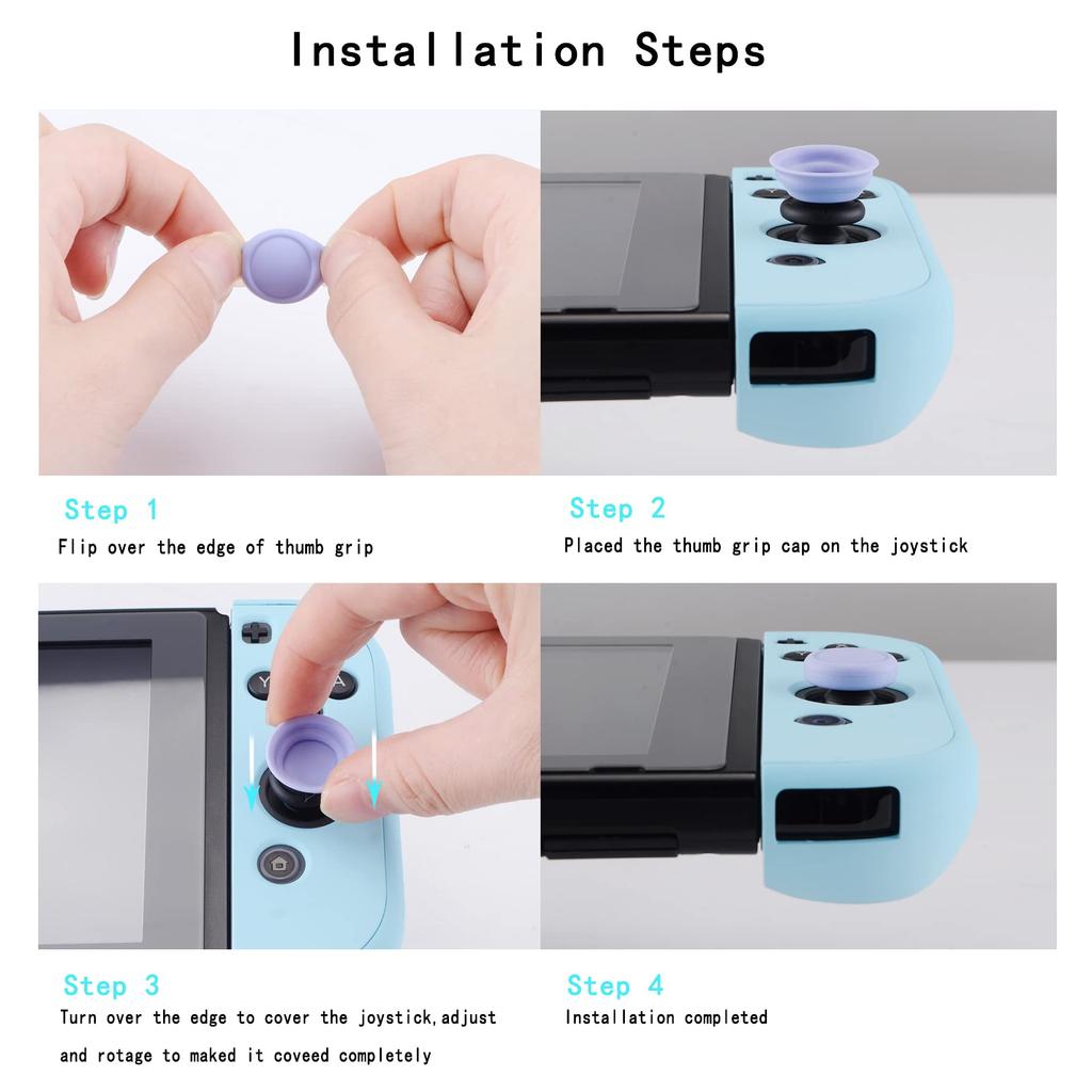eXtremeRate PlayVital Cute Switch Thumb Grip Joystick Caps for Switch and Silicone Analog Covers for Regular Gray Caps, Switch, Lite, OLED, Joy-Con
