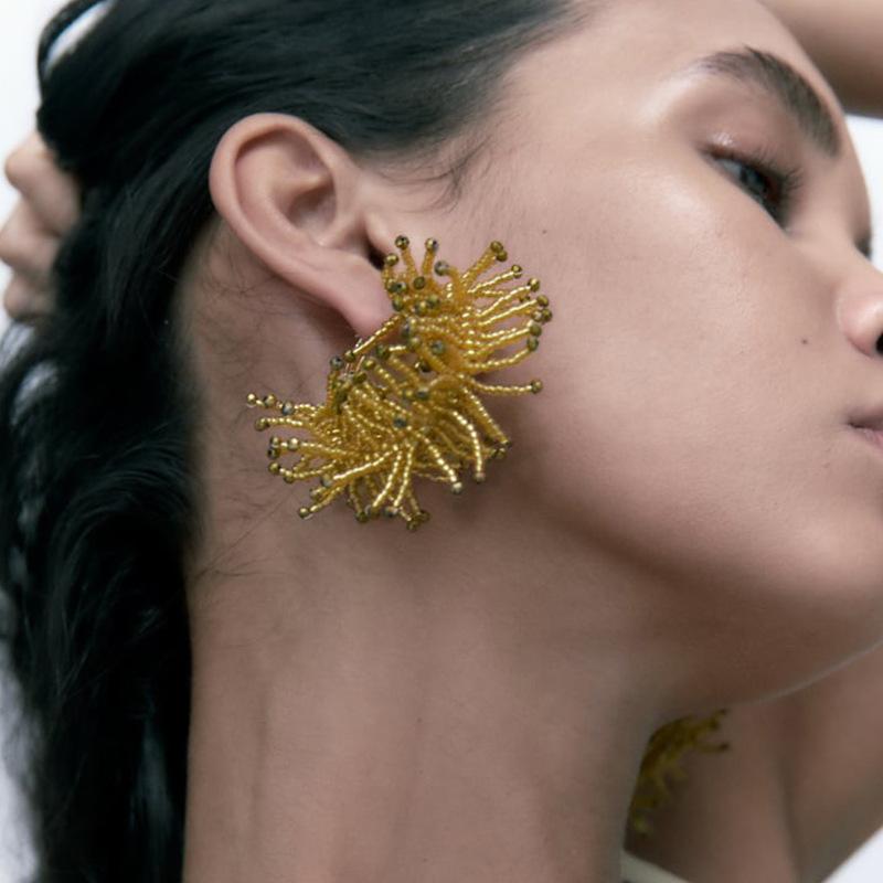 

Женские серьги-кольца, серьги из рисовых бусин из сплава, богемные серьги с кисточками премиум-класса