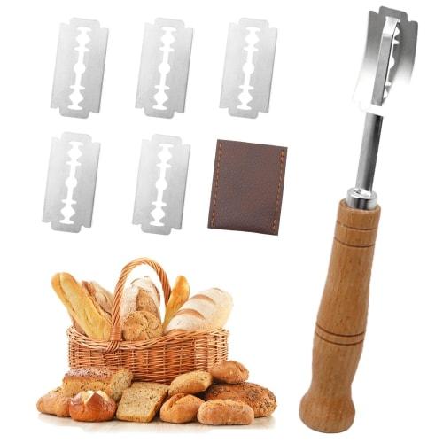 KKLM Bread Knife, Coupe Knife, Replaceable Blades, Stainless Steel, Bread Cutter, Bread Slicer, Curved, for French Bread, Bread Making Tool, with Cove