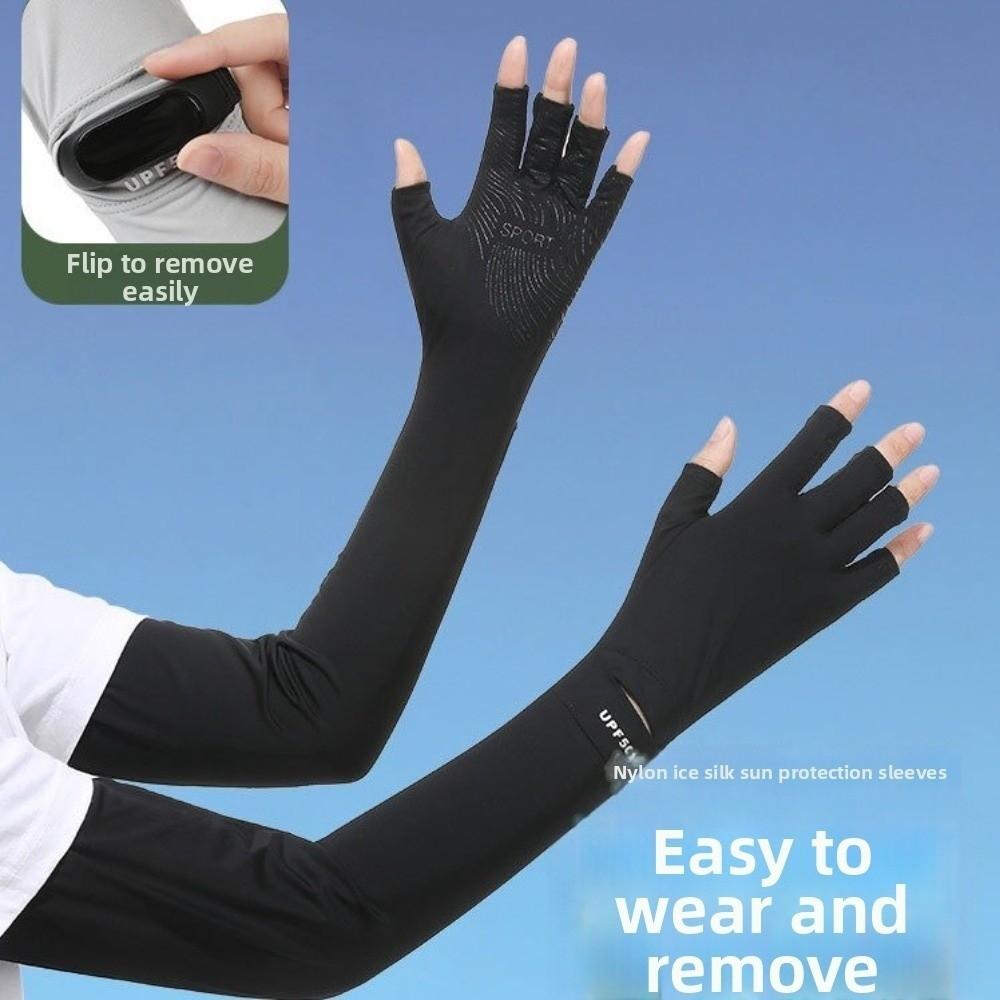 Non-slip Long Sleeve Solid Color Sunscreen Sleeve Gloves Thin Summer Arm Cover  Driving