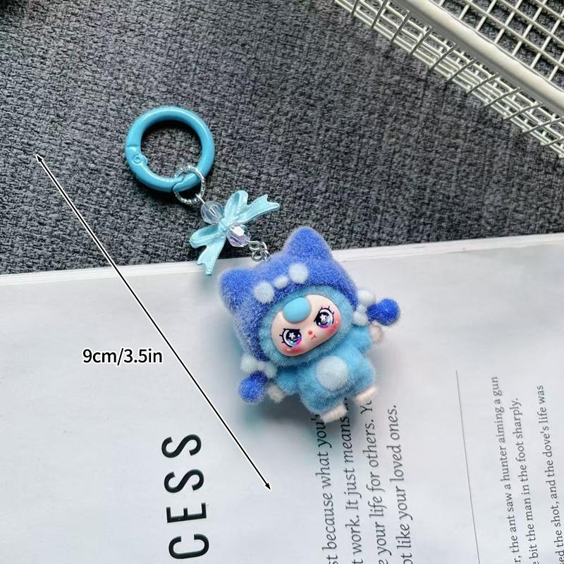 Baby Mini Three Flocking Keychain Trendy Figures Key Chain Cute Kawaii Dora Wendy Doll Keyring Bag Charms Christmas Gifts