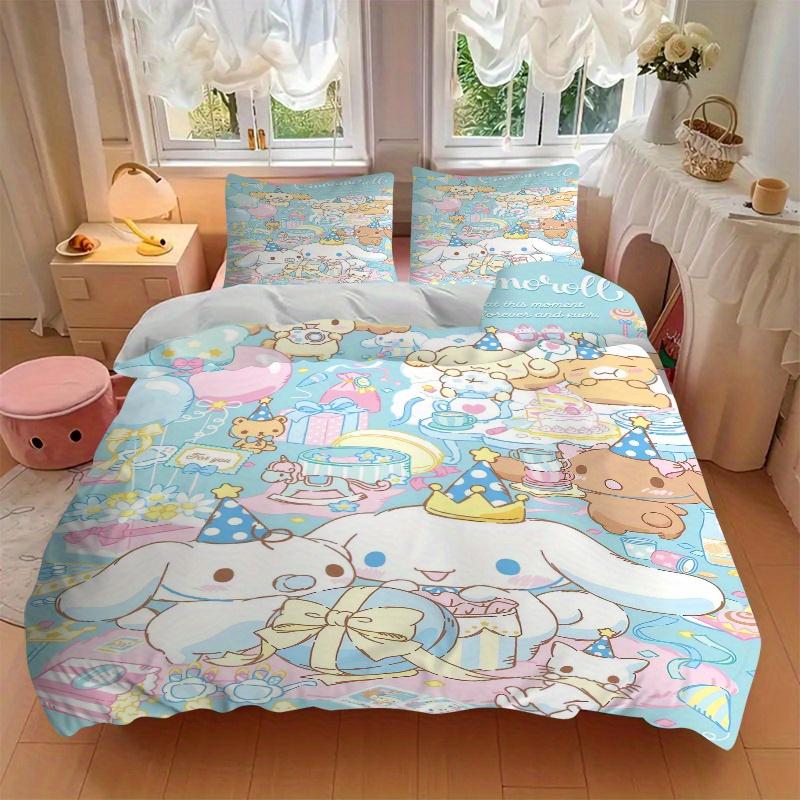 3pcs Birthday Party Cinnamoroll Quilt Set - Soft and Comfortable Bedroom, Guest Room and Dorm Decor Bedding Set 1 Quilt Cover + 2 Pillowcase