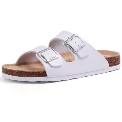 Fashion Comwarm Classic Women's Leather Sandals Summer Cork Footbed Slippers Beach Sandals Unisex Brand Sandals With Adjustable Buckle