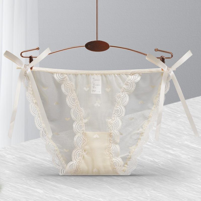 Sexy Lace Panties Printed Heart Lingerie Low-Rise Breathable Hollow Out Briefs Strappy Knickers