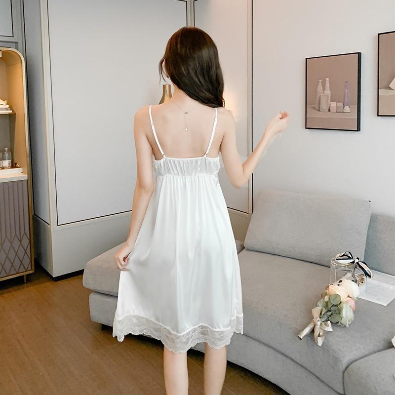 Neuer französischer reiner Wunsch-Wind-Pyjama mit Brustpolstern für Damen, langärmelig, Netzgarn, durchbrochene Träger, Schlaf + Herbstanzug, Loungewear