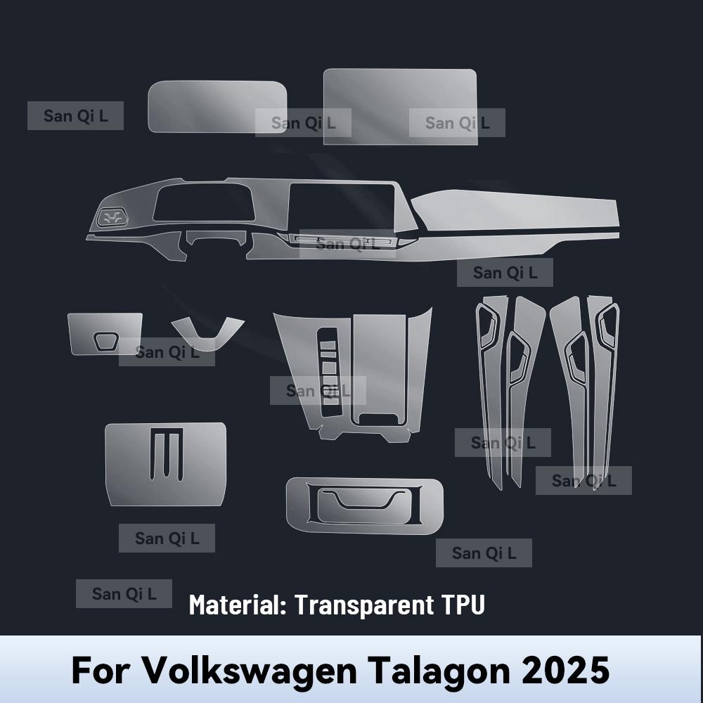 Transparent TPU For Volkswagen Talagon 2025 Car Center Console Media Dashboard Navigation Anti-scratch Protector Interior Film Left rudder driving чёрный