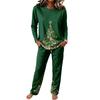 Casual Pajama Set with Long Sleeve Round Neck Top and Wide Leg Pants for Sleep and