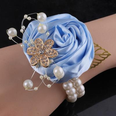 Banquet Artificial Rose Bridesmaid Wrist Flowers Ribbon Pearl Wrist Corsage Exquisite Wedding Flower Bracelet Wedding Party