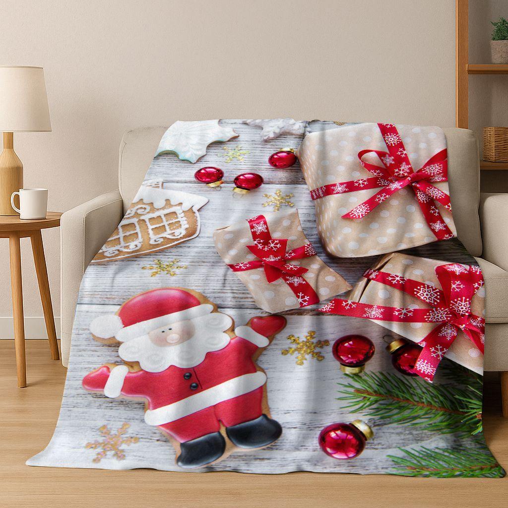 3D Merry Christmas Tree Santa Claus Cartoon Flannel Blanket Soft Warm Blanket for Bedroom Living Room Bed Camping Picnic Gift