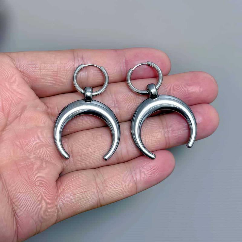 European Harajuku Hip Hop Titanium Steel Moon Earrings