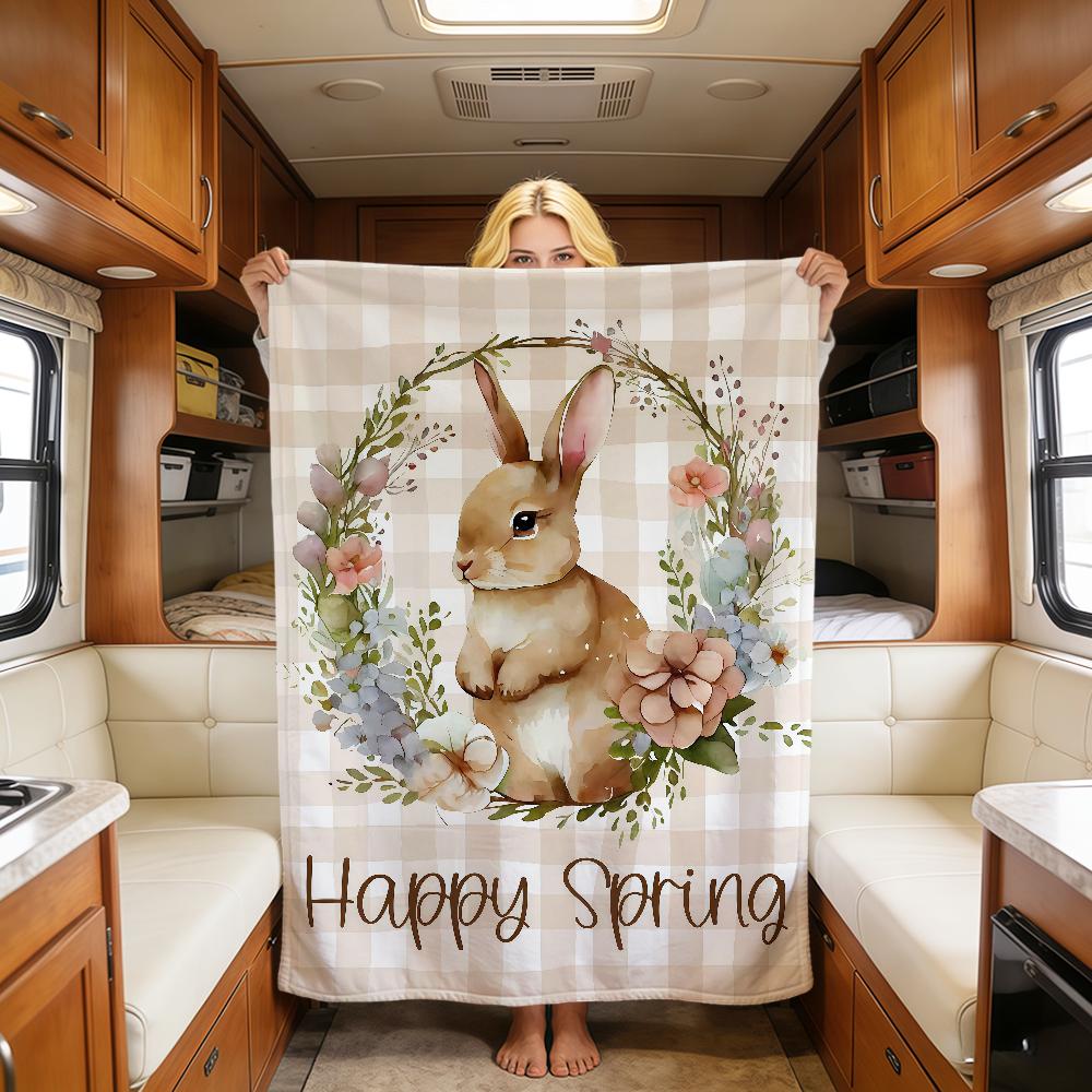 Easter Cute Bunny Retro Egg Cartoon Art Rabbit Warm Soft Plush Blanket For Sofa Living Room Nap Home Bedroom Travel Gift Hogar