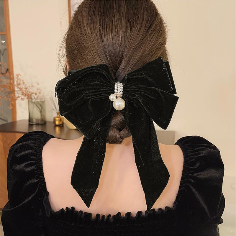 Women's Velvet Bow Hairpin Fashionable Princess Headdress Sweet Back-Of-The-Head Hair Clip New Year's Hair Accessories