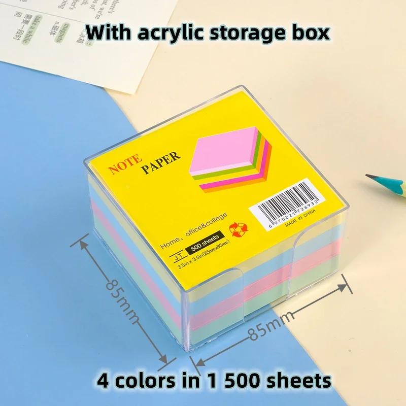 500/750Sheets Color Posted It Sticky with Acrylic Box Notes Pads Memo Notepad Notebook Stationery Posits Student Message Sticker