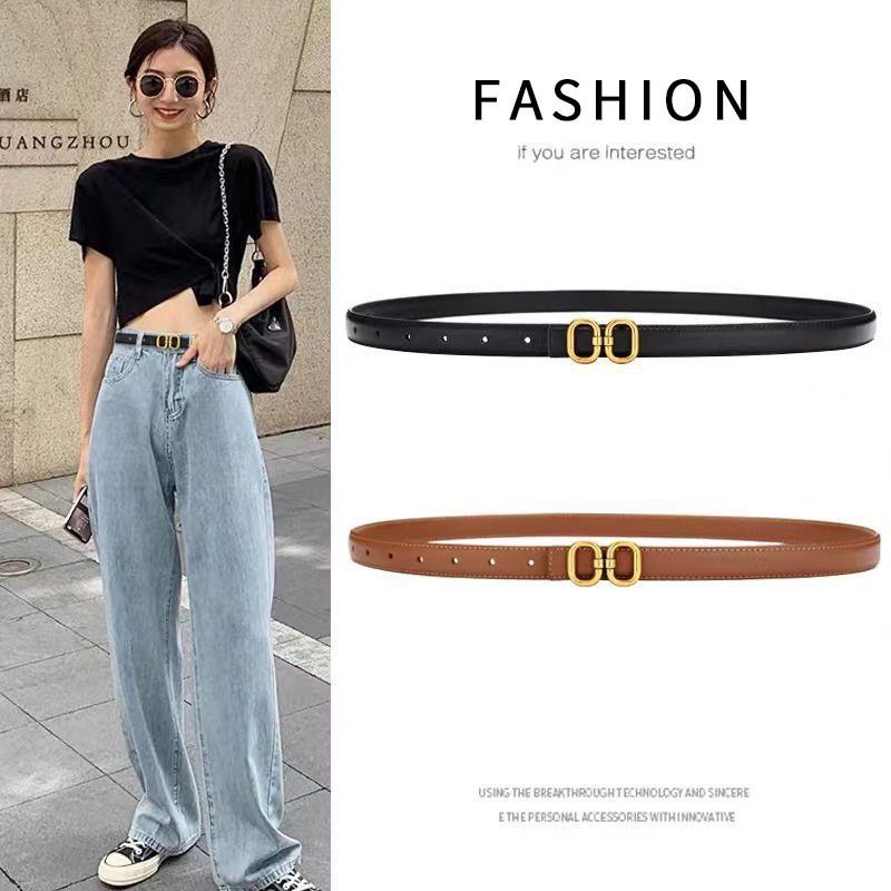Womens PU Leather Belt With Smooth Buckle Minimalist Casual Waistband Jeans Office Everyday Wear Black Brown