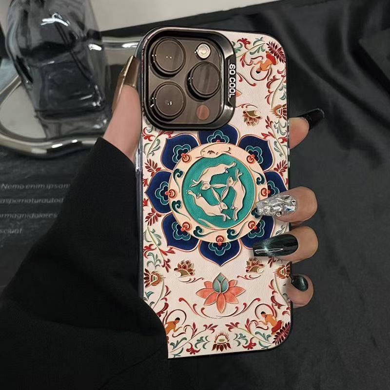 The new retro ethnic style is suitable for iphone16 mobile phone case Apple 15promax/14/13pro/12 personality