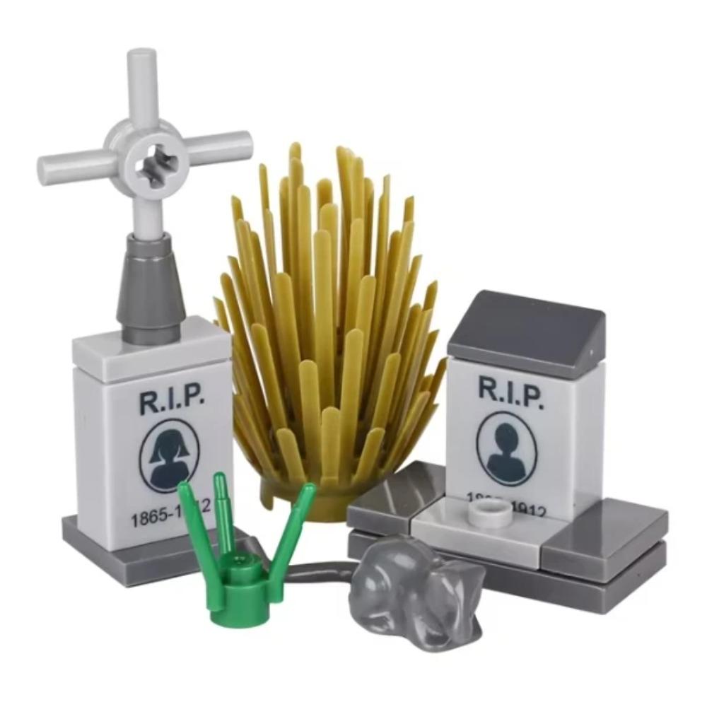 Halloween Scene Building Blocks MOC Cemetery Tombstone Mouse Pumpkin Car Vampire Throne Fireplace Bat Light Candle Toy Gift A040