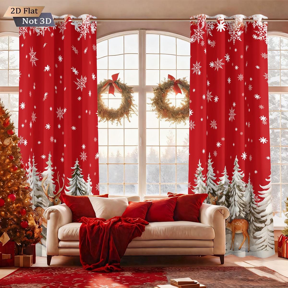 

2 шт. Счастливого Рождества Красные Шторы Блэкаут с Принтом Несколько Размеров Изоляция для Гостиной Праздничное Украшение, Легко Устанавливаются 140x160&Grommet Top
