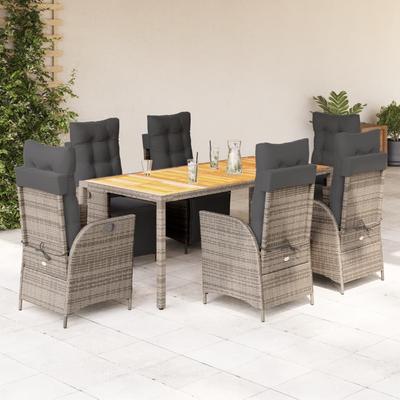 Vidaxl 7-Cz. Gartenmöbel-Set mit Kissen, Grau, PE-Rattan
