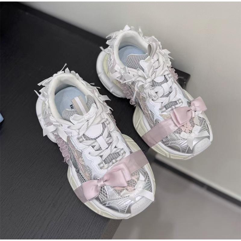 Fashion Thick-soled Sports Shoes Women Bow Tie Casual Run Shoe Versatile Mesh Breathe Comfort Outdoor Large Size Women Shoe