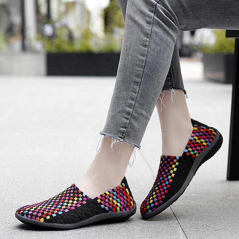 Summer Moccasin Pink Beach Shoes Women Multicolor Casual Weave Slip on Braided Purple Flats Sneakers Plus Size