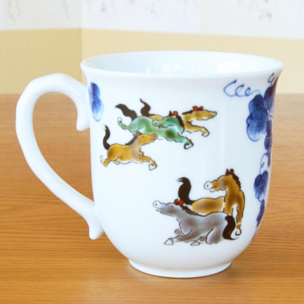 88th Birthday Celebration Mug, Arita Ware, Microwave Safe, Comes with Gift Tag and Message Card, Wooden Box, "Everything Goes Well" Horse Design
