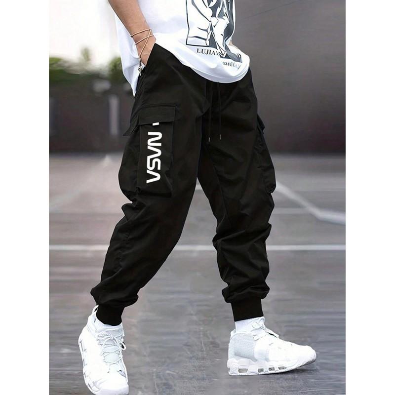 Mens Vintage Workwear Cargo Pants Loose Fit Straight Leg Printed Trousers Fall Outdoor Activity