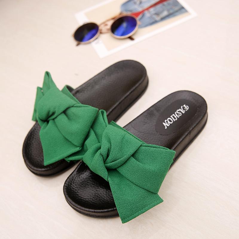 

Internet celebrity explosion bow slippers women wear 2025 summer new sandals flat soft bottom beach sandals 44 зелений