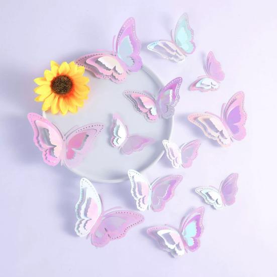12 Pcs 3 Layers Wing Butterfly Wall Decor Removable 3D Hollow Butterfly Wall Decals for Crafts Home Bedroom Baby Shower Birthday Party Cake Decoration