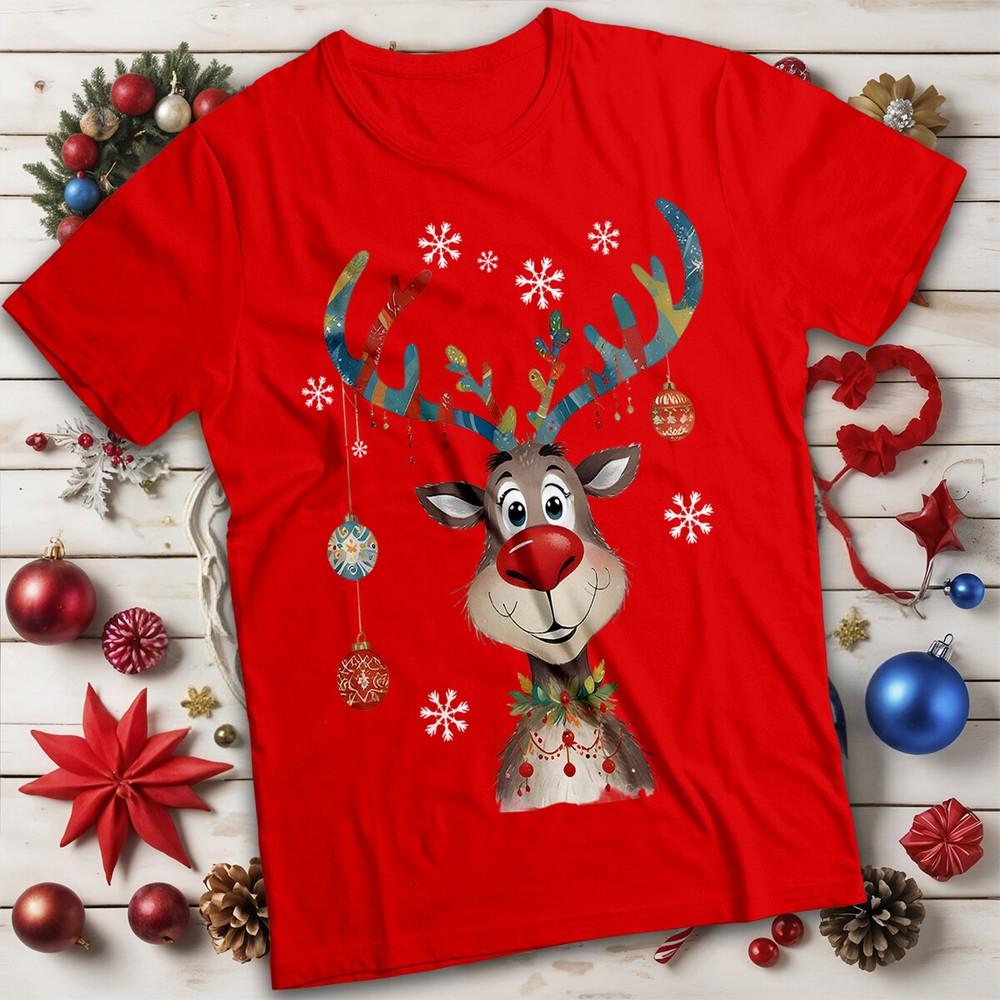 Unisexs and Unisexs Cute Reindeer Christmas TShirt Tee MC S
