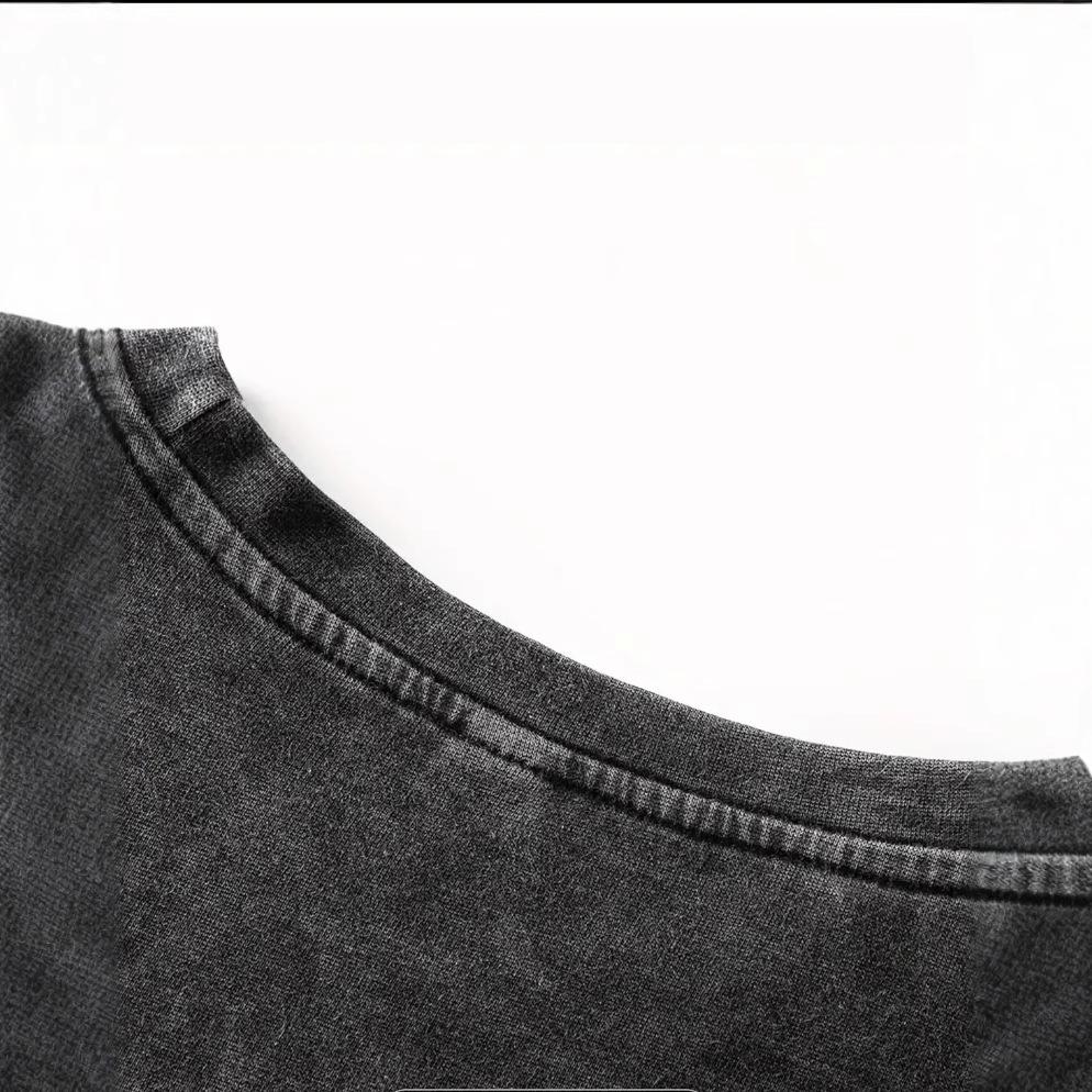 Unisex Short Sleeve Washed Graphic Tee Round Neck Casual Cotton T-Shirt