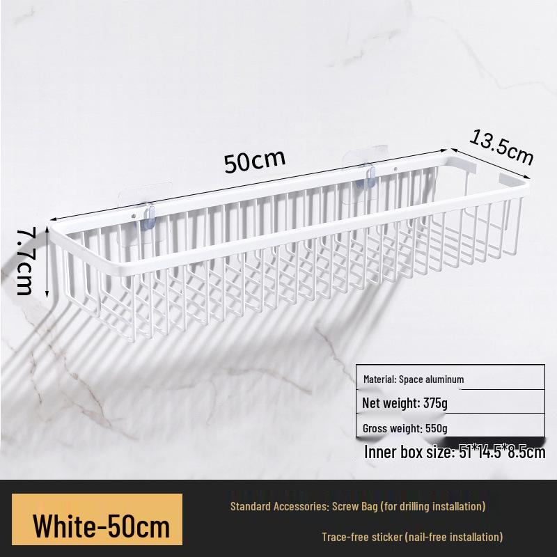Punch-Free Wall-Mounted Black Bathroom Storage Shelf for Cosmetics
