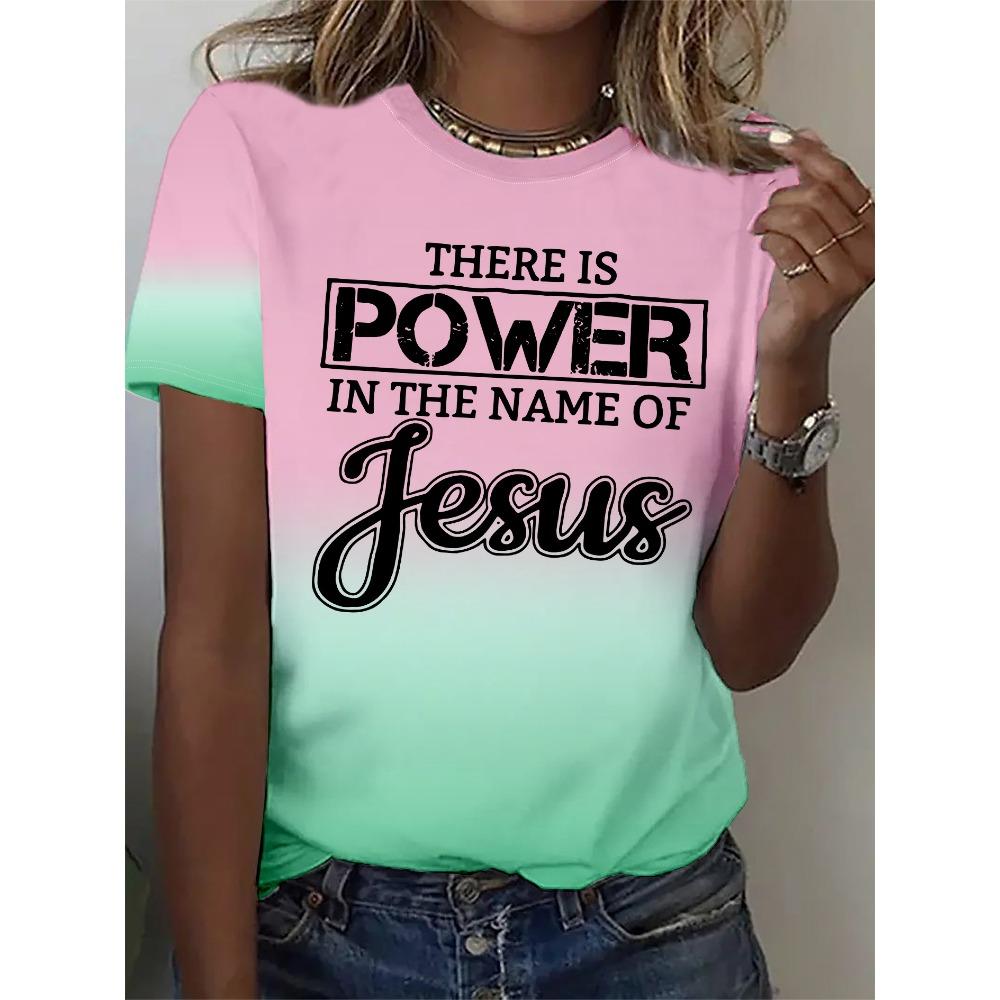 

Women s round neck short-sleeved T-shirt, all-over printing, pink and green gradient background printing, loose and slimming XXS