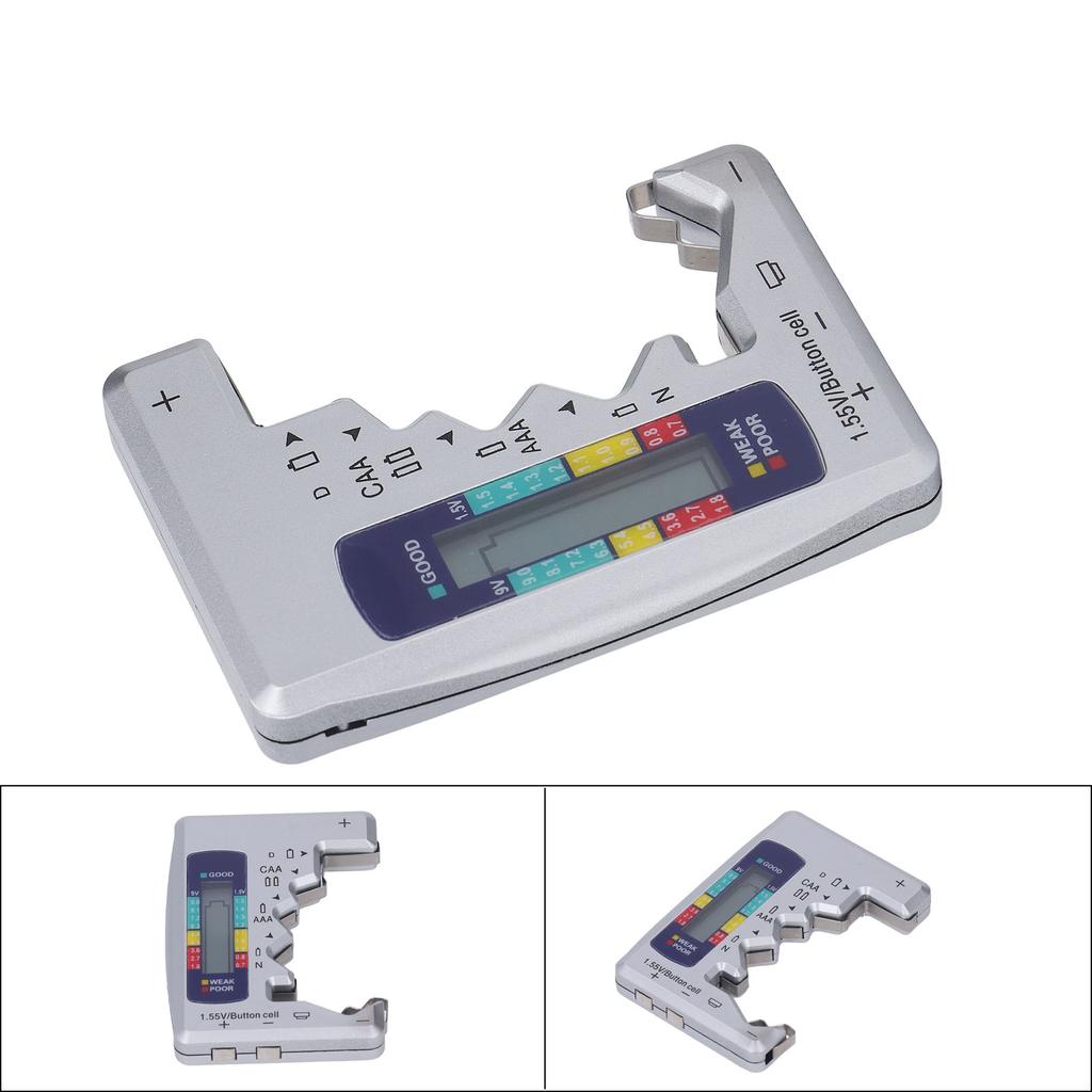 Digital Battery Tester ABS LCD Screen Button Cell Battery Checker for 1.5V 9V Metering Silver