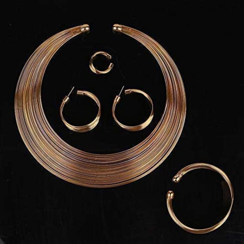 Stylish Jewellery Combo Choker Necklace Set Gold Plated Jewellery Set for Women With Earrings, Ring and Bracelet (Golden)