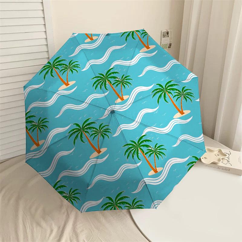 

1PC Palm Trees Beach Umbrella-8-Rib Reinforced Portable Folding Travel Suitable for All Seasons Outdoor Daily Use-G350