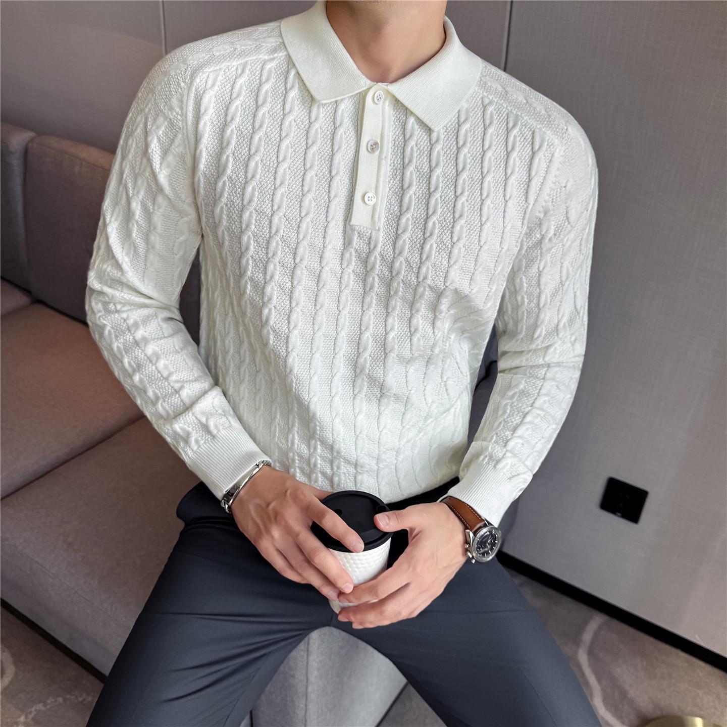 Men s Old Money Style Polo Collar Cable Knit Wool Sweater - Skin-friendly Trendy Knitwear 3XL