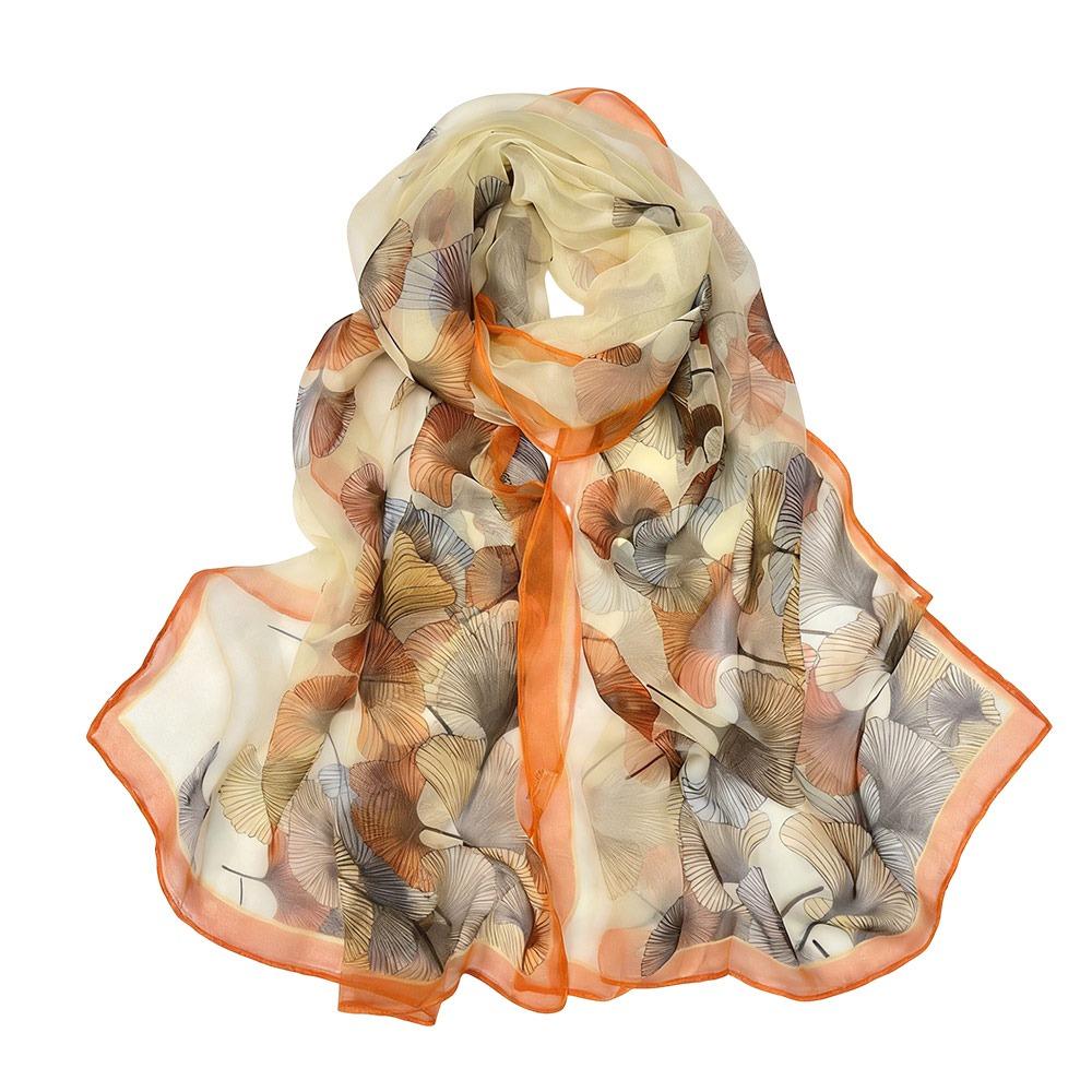 Summer Embroidered Silk Scarf Breathable Smooth Long Wraps Silk Sun-Resistant Bandana for Women