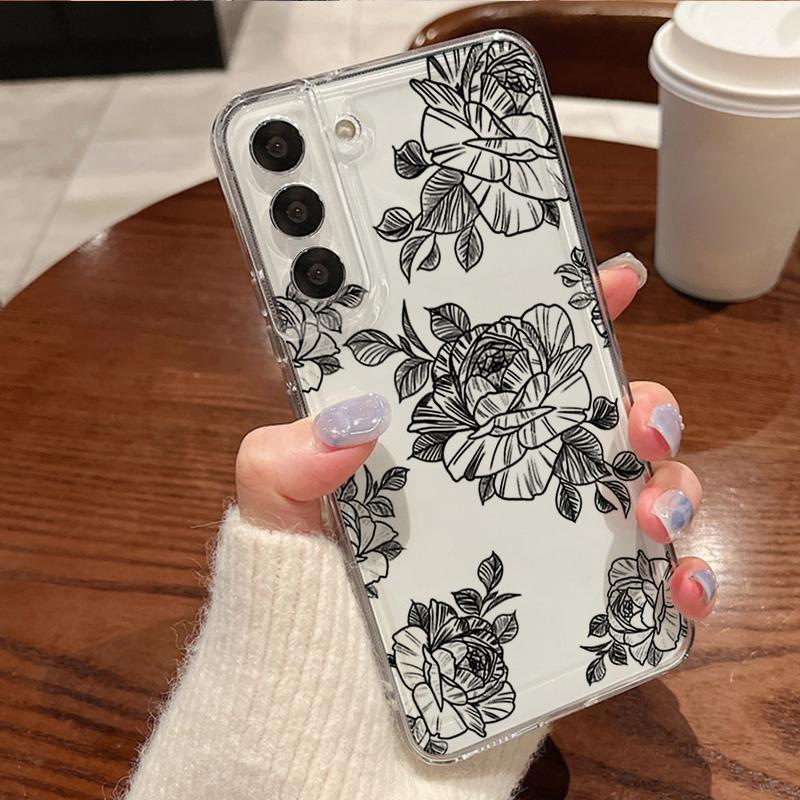 Transparent Flowers Pattern Phone Case For Samsung Galaxy S26 S25 S24 S23 Ultra S26 S22 Plus S24 S21 FE S25 Edge Soft TPU Cover