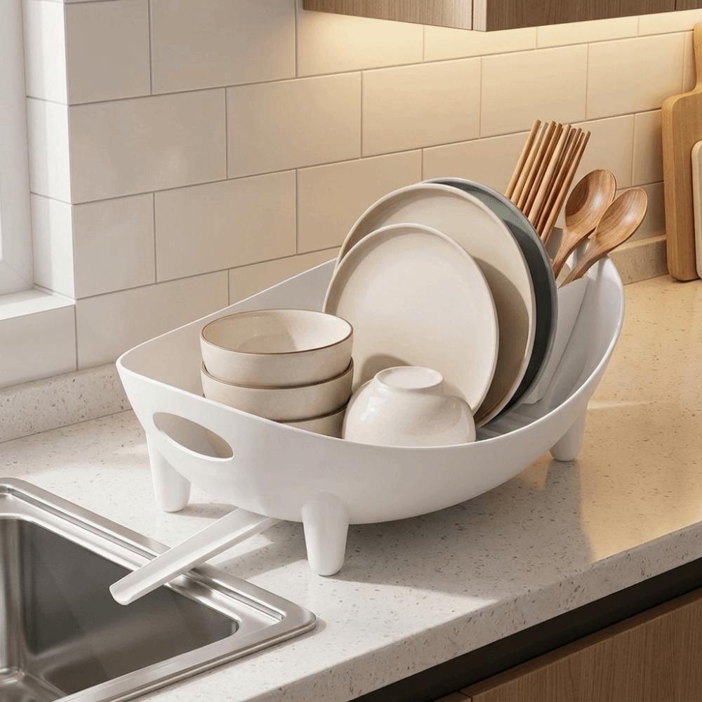 Drainage Oval Shaped Drainer Large Capacity Bowl Utensil Holder Tableware Holder Sink Counter