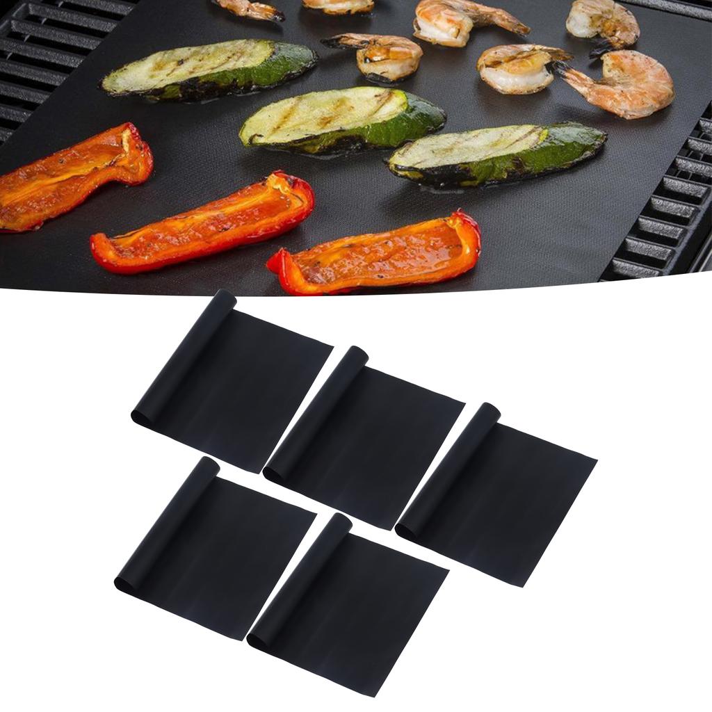 5Pcs Barbecue Grill Mat Rectangle PTFE Reusable Non Stick Fryer Mat for Frying Cooking Grilling