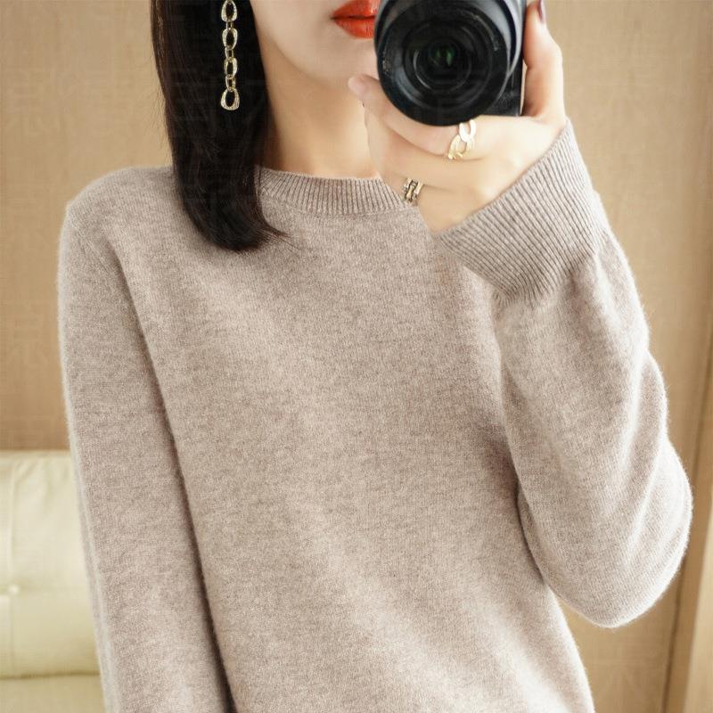 Women's O-Neck Thin Sweaters Solid Color Print Pullovers Fashion Casual Autumn Winter Long Sleeve Pull Jumper Commuter Knitted Base Shirt