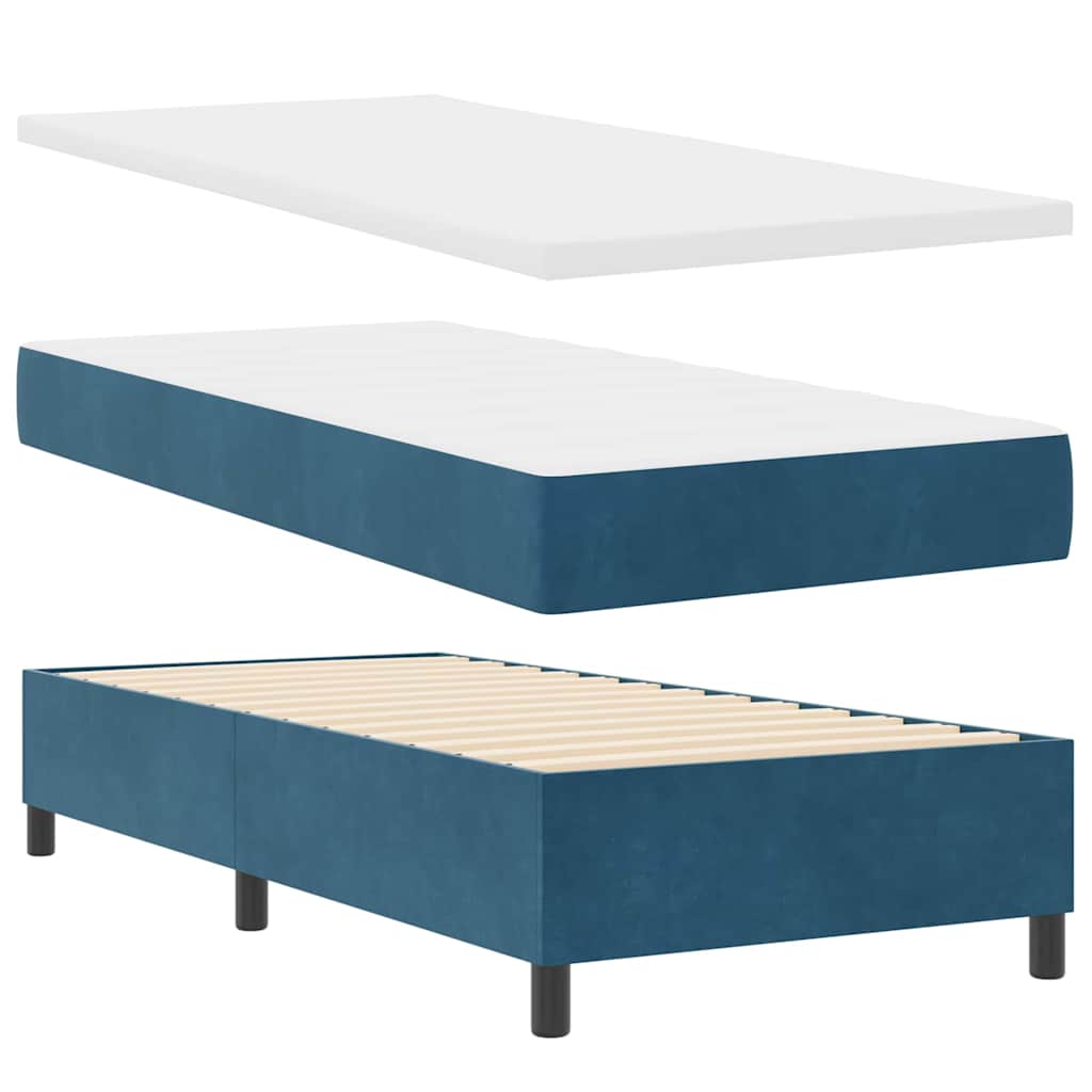 Box Spring Bed with Headboard Dark Blue 190 x 90 cm Velvet