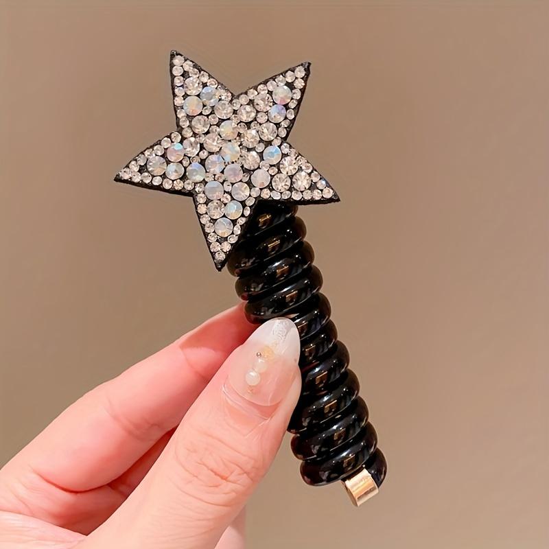 Rhinestone Star Phone Cord Hair Ties For Girls, Colorful Spiral Scrunchies, Hair Accessories For Girls Gift