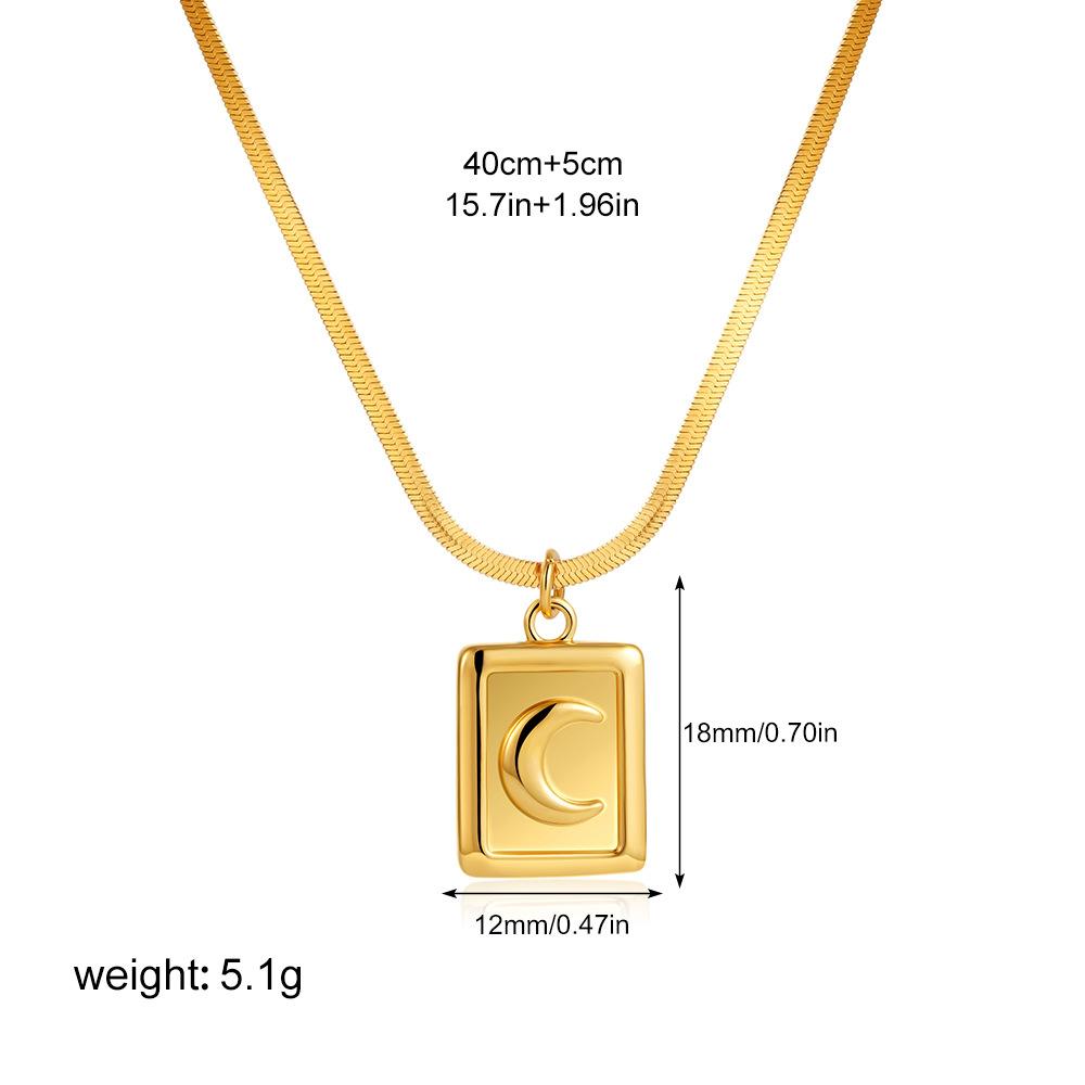 Stainless Steel 18K Gold Moon Pendant Necklace Simple Snake Bone Chain Collarbone Chain Round Square Tag