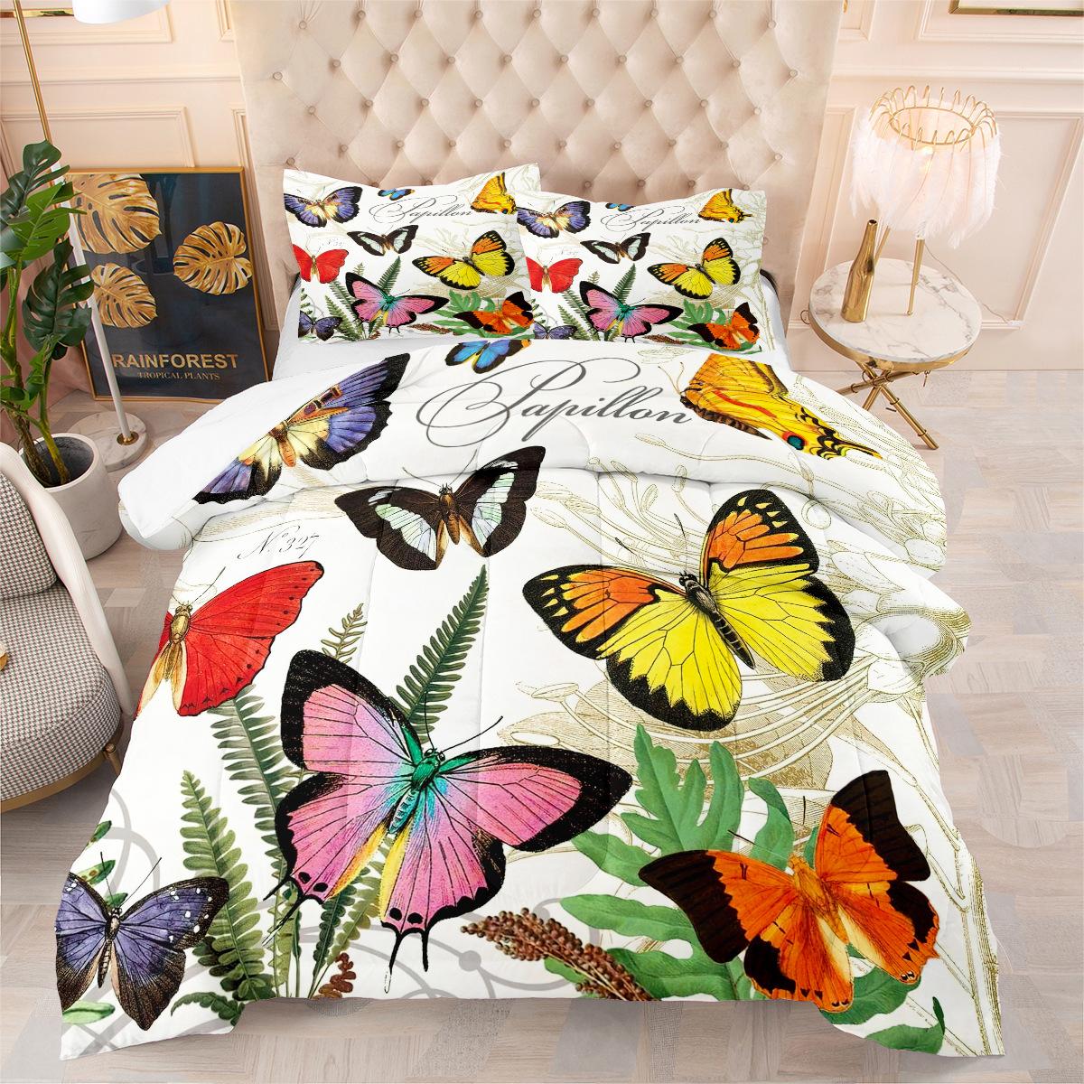 

Digital Printing Feather Silk Quilt Core Butterfly Summer Quilt Double Quilt Cover Three-piece Set 140*200cm