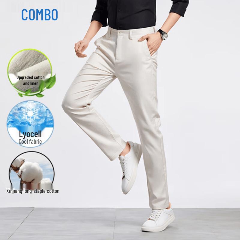Men's Tencel Linen Blend Straight-Leg Casual Pants