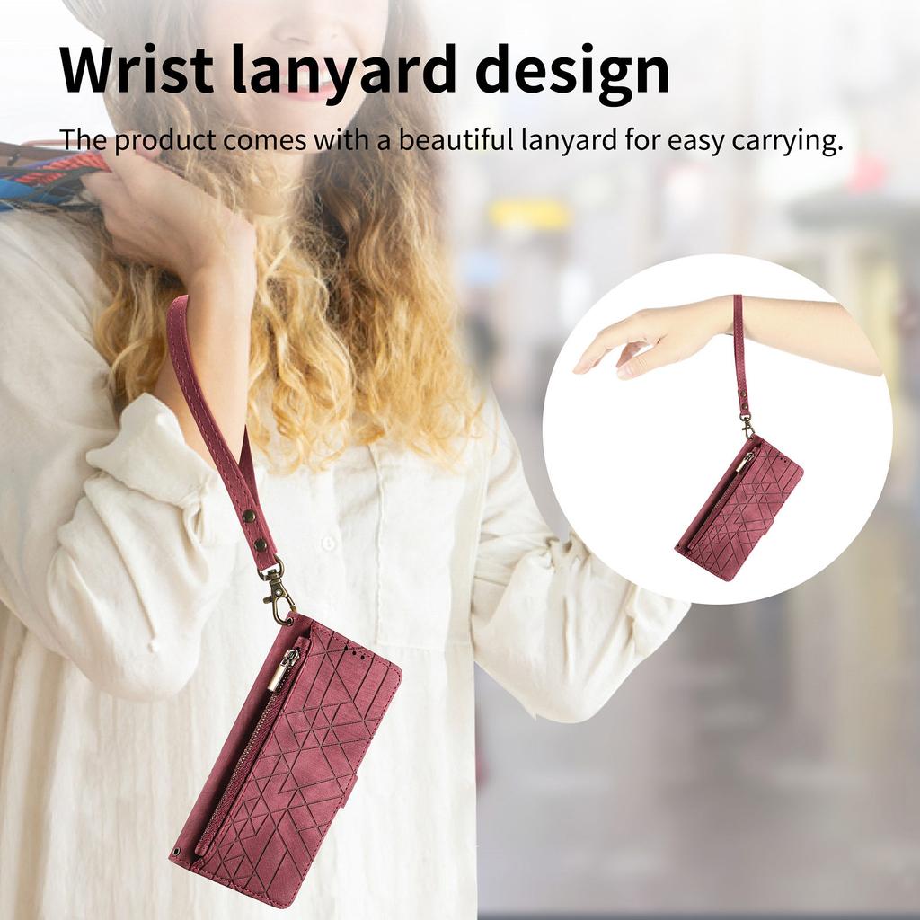 For Motorola Moto G35 5G Zipper Wallet Case Geometry Lines Leather Phone Cover with Strap